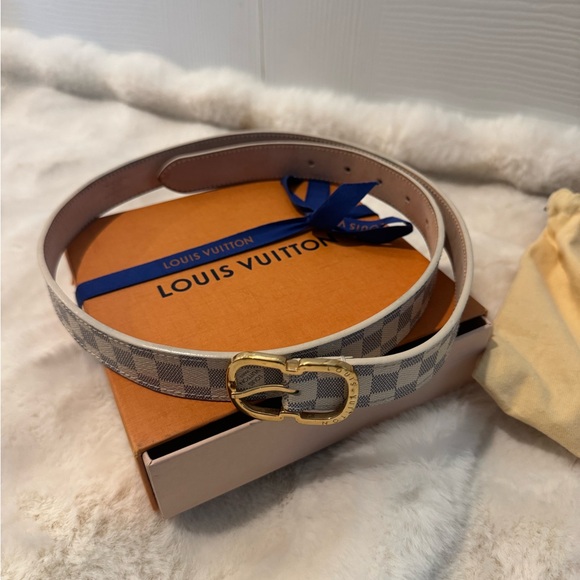 Louis Vuitton Accessories - Louis Vuitton Checkered Belt with Gold Buckle